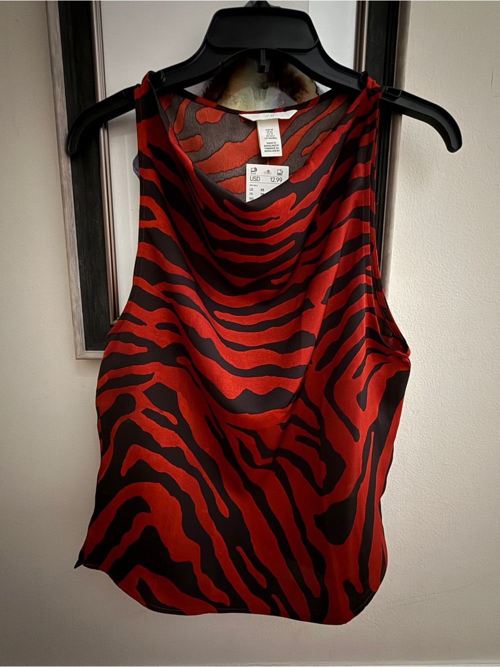 H&M Red and Black Zebra Print Cowl Neck Tank